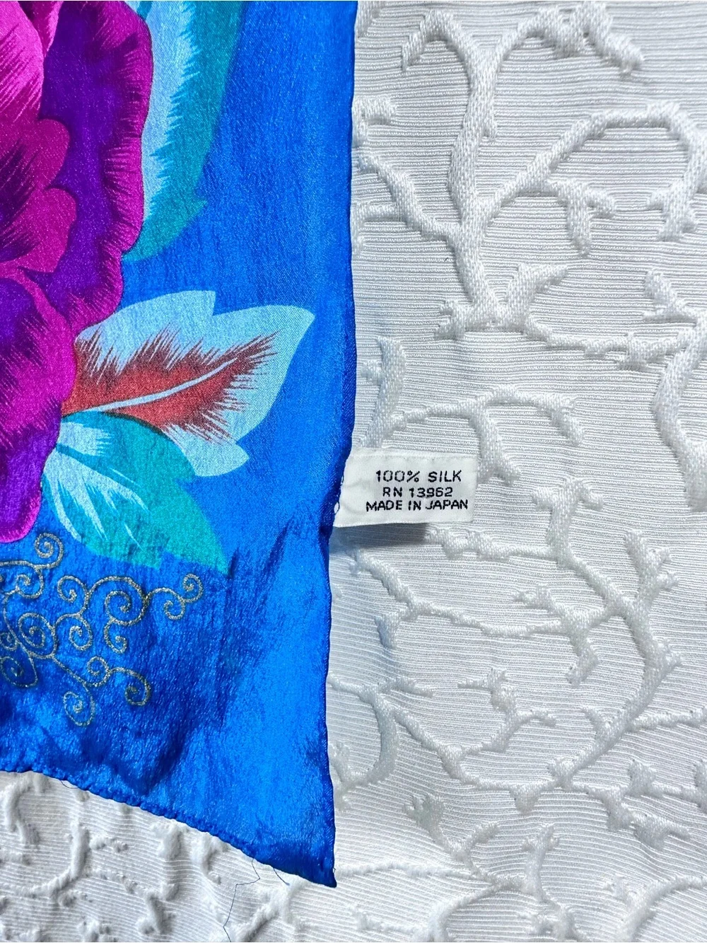 Silk Floral Print Blue & Pink Neck Scarf